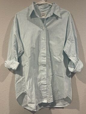 Sunday Best Aritzia Womens Baby Blue White Gingham Check Plaid‎ Button Up Shirt
